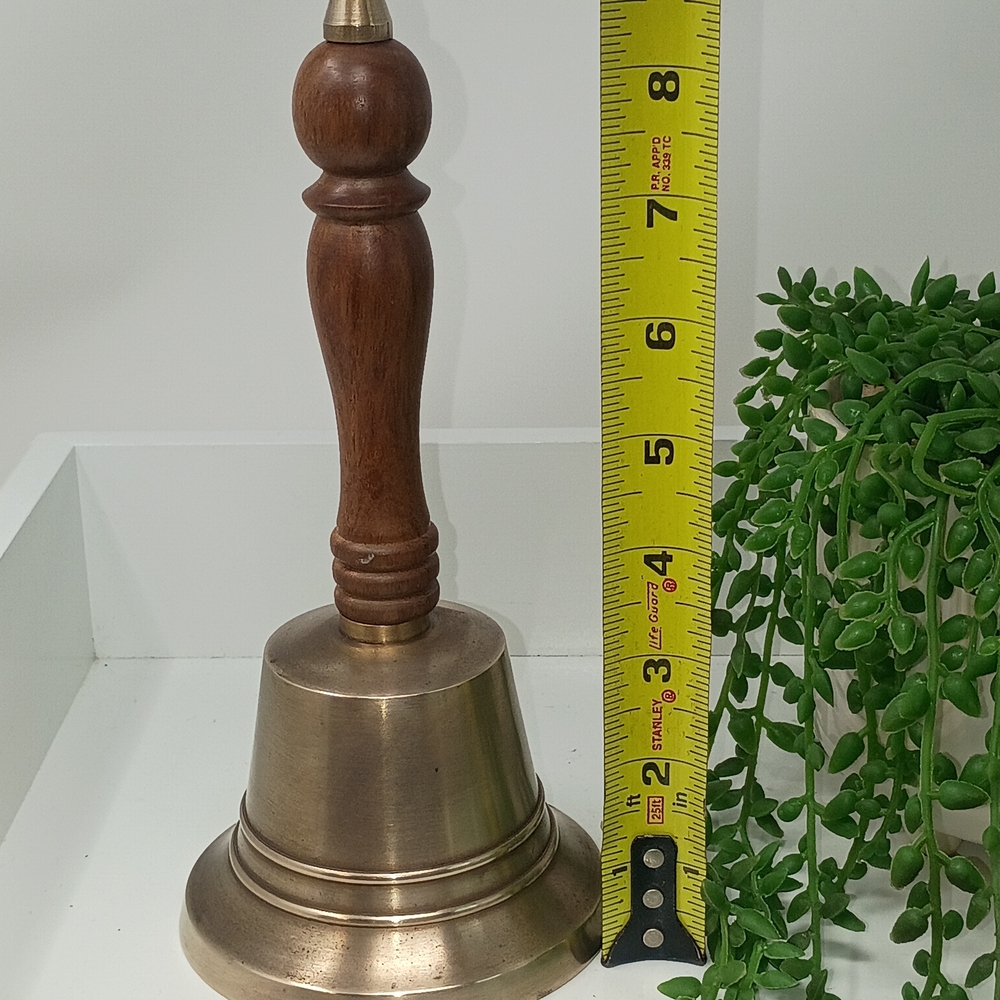 Vintage Brass Hand Bell with Wooden Handle Classic Decorative Desk Bell - Picture 4 of 6
